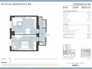 Prodej bytu 2+kk, Praha - Žižkov, Jeseniova, 59 m2