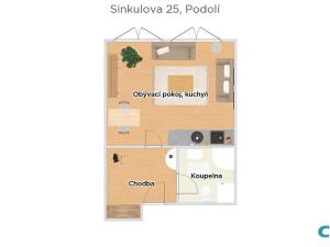 Pronájem bytu 1+kk, Praha - Podolí, Sinkulova, 43 m2