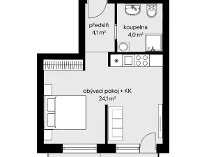 Pronájem bytu 1+kk, Praha - Vysočany, Fafkových, 39 m2