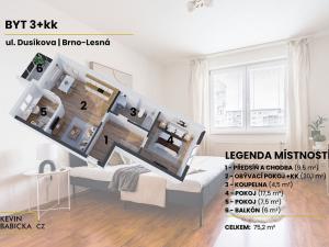 Prodej bytu 3+kk, Brno - Lesná, Dusíkova, 69 m2