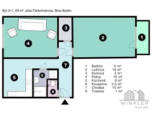 Pronájem bytu 2+1, Brno, Fleischnerova, 59 m2
