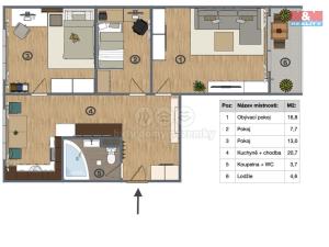 Prodej bytu 3+1, Chomutov, Borová, 62 m2
