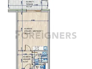 Pronájem bytu 1+kk, Brno, Komárovská, 39 m2