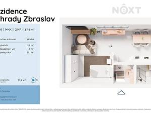Prodej bytu 1+kk, Praha - Zbraslav, Elišky Přemyslovny, 37 m2