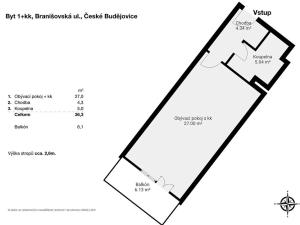 Pronájem bytu 1+kk, České Budějovice, 43 m2