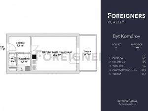 Pronájem bytu 1+kk, Brno, Komárovská, 39 m2