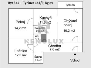 Prodej bytu 3+1, Kyjov, Tyršova, 71 m2