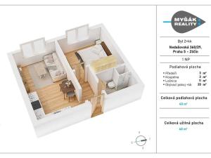 Pronájem bytu 2+kk, Praha - Zličín, Nedašovská, 40 m2