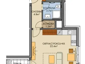 Pronájem bytu 1+kk, Praha - Ruzyně, Stočesova, 37 m2