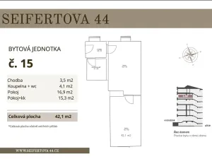 Prodej bytu 2+kk, Praha - Žižkov, Seifertova, 41 m2