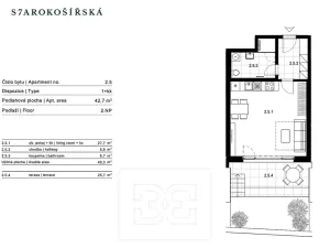Pronájem bytu 1+kk, Praha - Košíře, Starokošířská, 43 m2