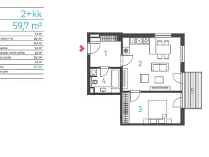 Pronájem bytu 2+kk, Praha - Veleslavín, Pod dvorem, 60 m2
