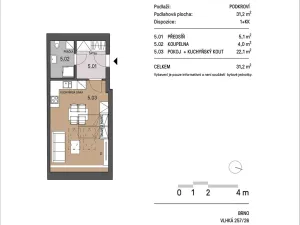 Pronájem bytu 1+kk, Brno, Vlhká, 31 m2