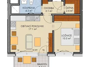 Pronájem bytu 2+kk, Praha - Dolní Měcholupy, Honzíkova, 45 m2