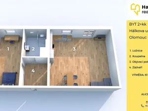 Pronájem bytu 2+kk, Olomouc, Hálkova, 61 m2
