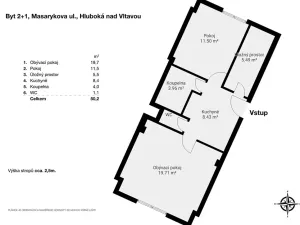 Pronájem bytu 2+1, Hluboká nad Vltavou, Masarykova, 50 m2