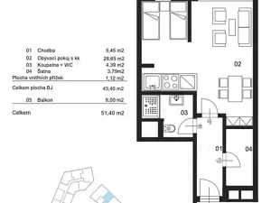Pronájem bytu 2+kk, Olomouc, Wolkerova, 51 m2