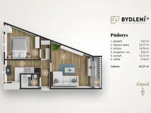 Prodej bytu 2+1, Chomutov, Palackého, 62 m2