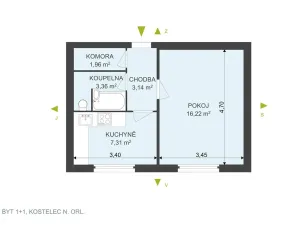 Pronájem bytu 1+1, Kostelec nad Orlicí, Proškova, 32 m2