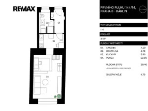 Prodej bytu 1+1, Praha - Karlín, Prvního pluku, 39 m2
