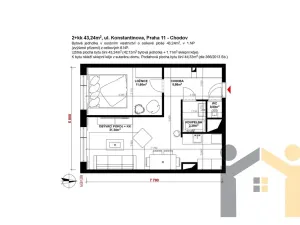 Prodej bytu 2+kk, Praha - Chodov, Konstantinova, 42 m2