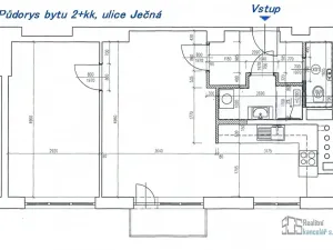 Pronájem bytu 2+kk, Brno, Ječná, 54 m2