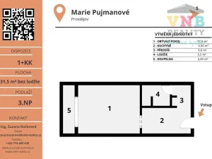 Pronájem bytu 1+kk, Prostějov, Marie Pujmanové, 32 m2