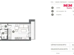 Prodej bytu 1+kk, Praha - Vysočany, Stejnosměrná, 28 m2