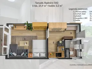 Pronájem bytu 1+kk, Tanvald, Radniční, 25 m2