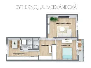 Pronájem bytu 2+1, Brno, Medlánecká, 57 m2