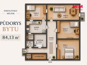 Prodej bytu 4+1, Mělník, Sokolovská, 84 m2