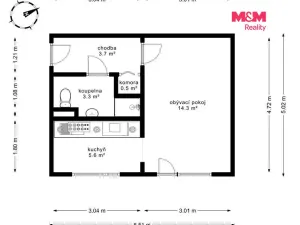 Pronájem bytu 1+1, Milovice - Mladá, Braniborská, 27 m2