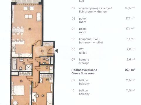 Pronájem bytu 3+kk, Praha - Holešovice, Sanderova, 97 m2